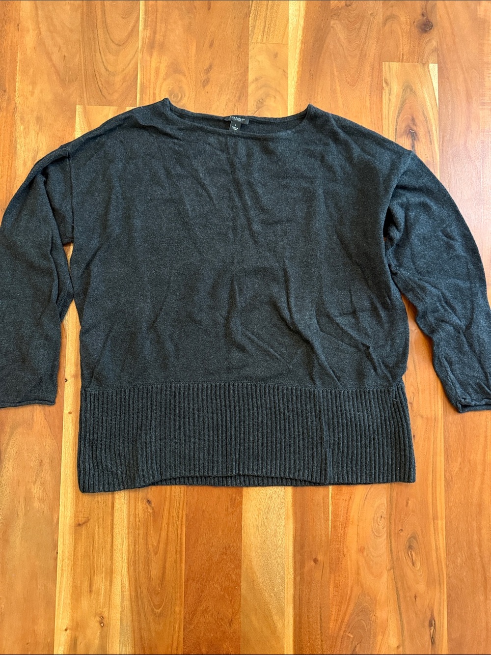 Ann Taylor Factory Charcoal Crewneck Rib-Hem Sweater